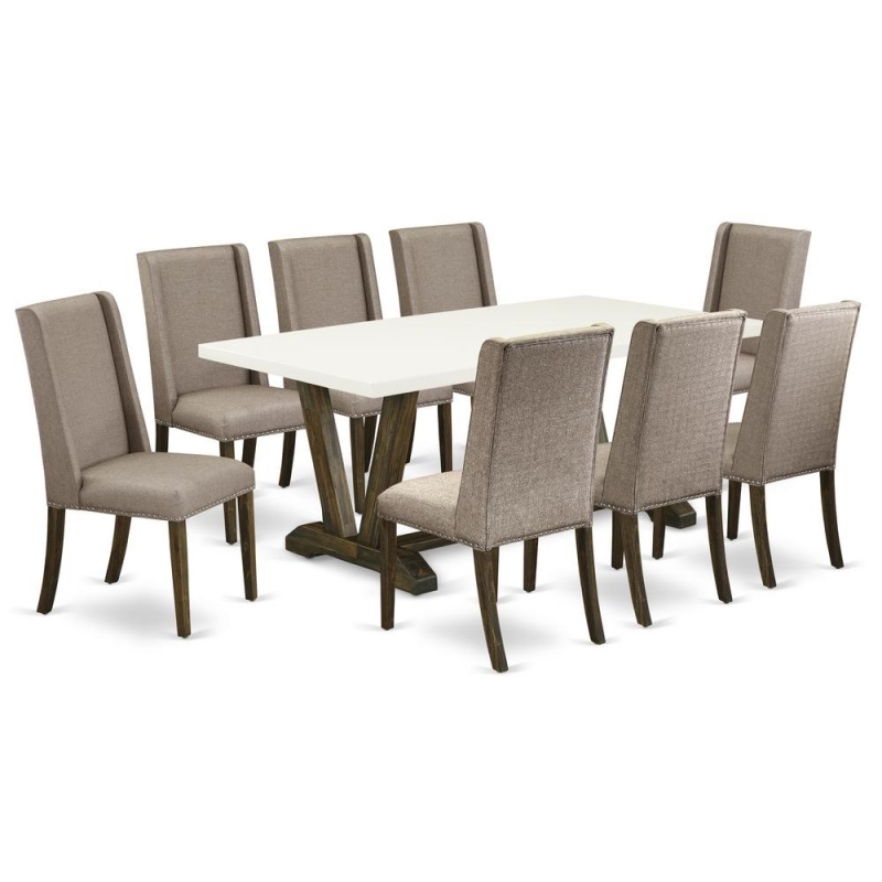 East West Furniture V727fl716-9 - 9-Piece Modern Dining Table Set - 8 Parson Chairs And A Rectangular Dining Table Solid Wood Frame