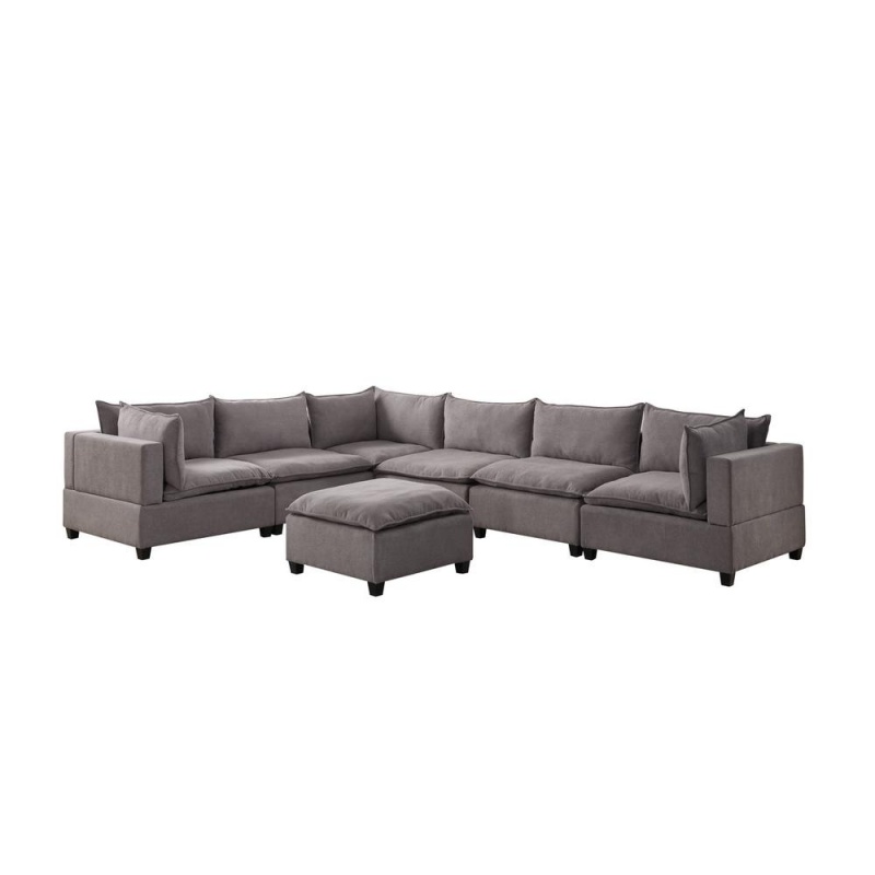 Madison Light Gray Fabric 7 Piece Modular Sectional Sofa With Ottoman