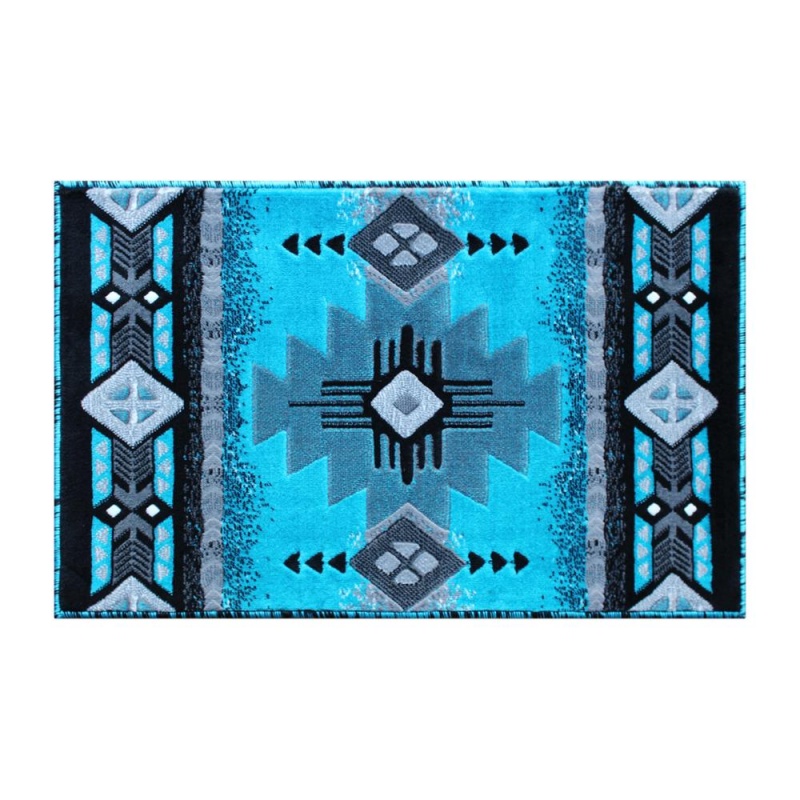 Mohave Collection 2' X 3' Turquoise Traditional Southwestern Style Area Rug - Olefin Fibers With Jute Backing