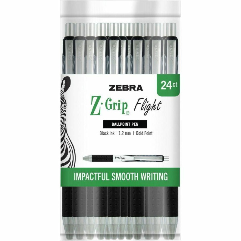 Zebra Pen Z-Grip Flight Retractable Ballpoint Pens - 1.2 Mm Pen Point Size - Retractable - Black - 24 / Pack