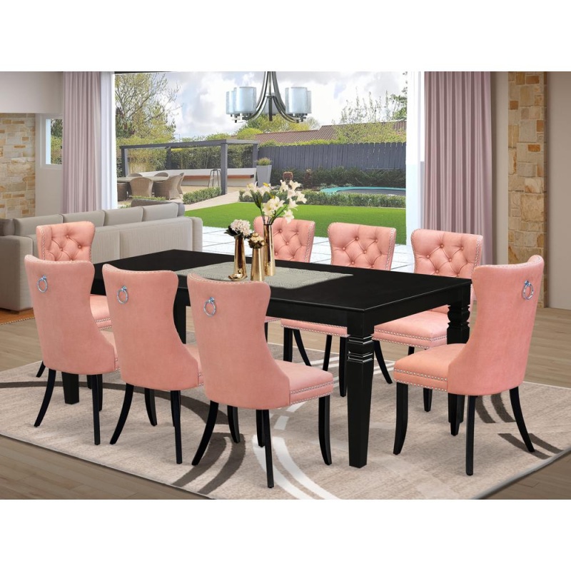 9 Piece Kitchen Set Consists Of A Rectangle Dining Table With Butterfly Leaf