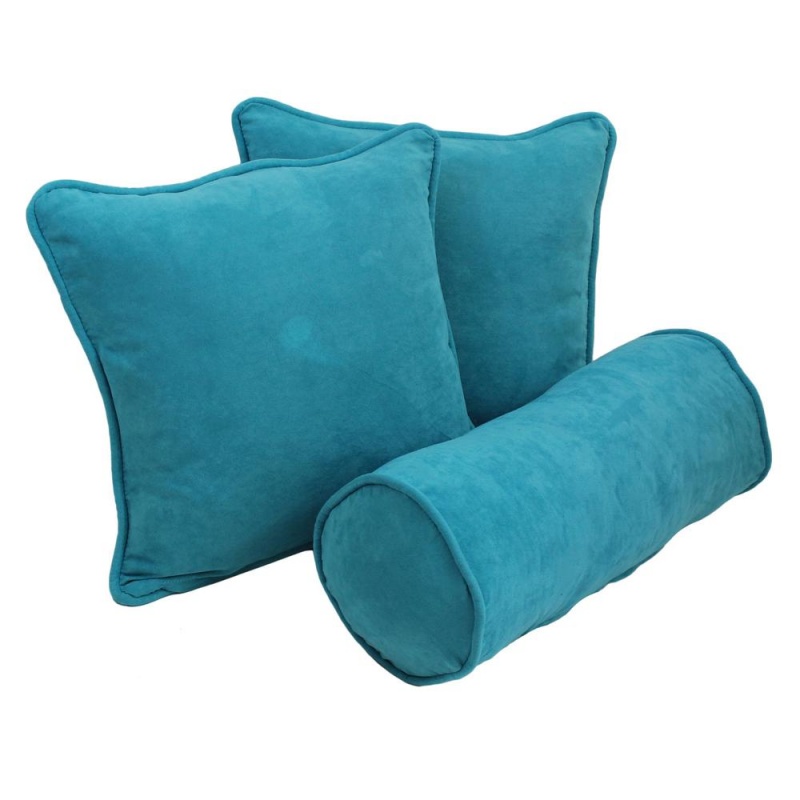 Double-Corded Solid Microsuede Throw Pillows With Inserts (Set Of 3) Aqua Blue