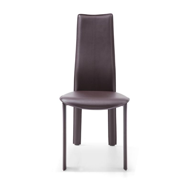 Allison Dining Chair Chocolate Hard Leather Matching Stitching