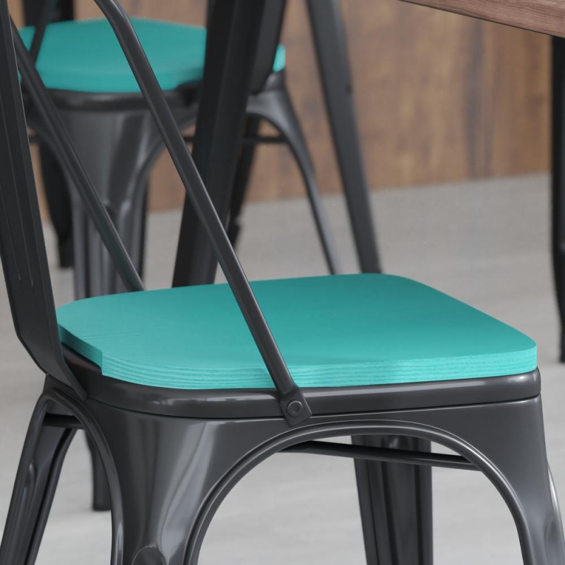 Perry Poly Resin Wood Square Seat With Rounded Edges For Colorful Metal Barstools In Mint