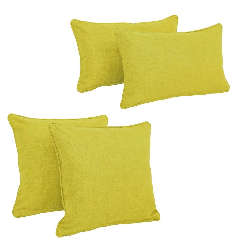 Double-Corded Solid Outdoor Spun Polyester Throw Pillows With Inserts (Set Of 4), Lime
