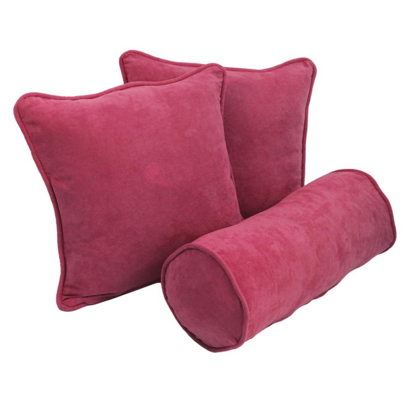 Double-Corded Solid Microsuede Throw Pillows With Inserts (Set of 3) Bery Berry