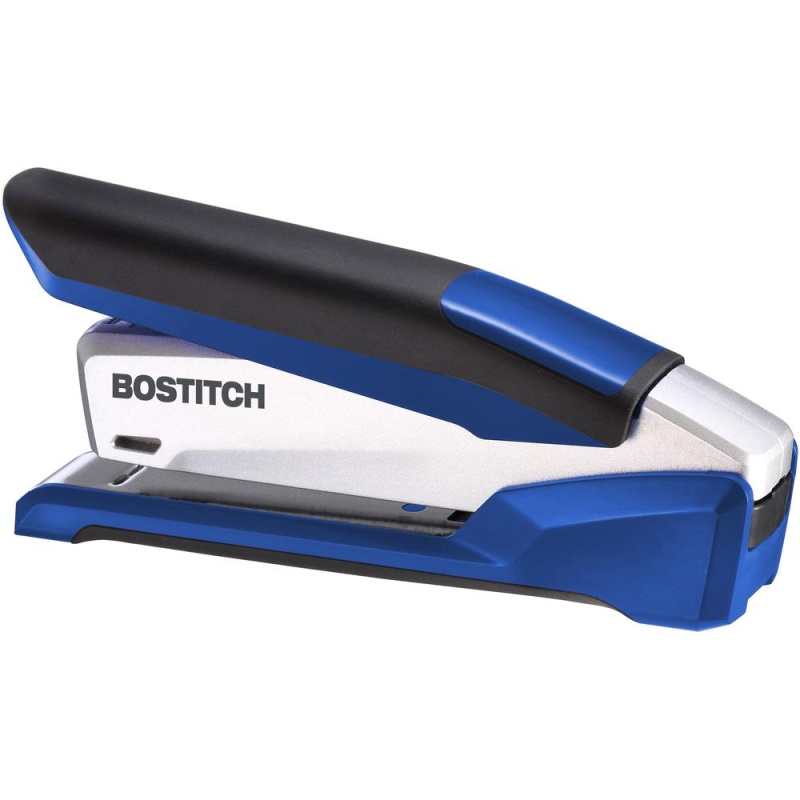 Bostitch Inpower Spring-Powered Antimicrobial Desktop Stapler - 28 Sheets Capacity - 210 Staple Capacity - Full Strip - 1/4" Staple Size - 1 Each - Blue, Silver