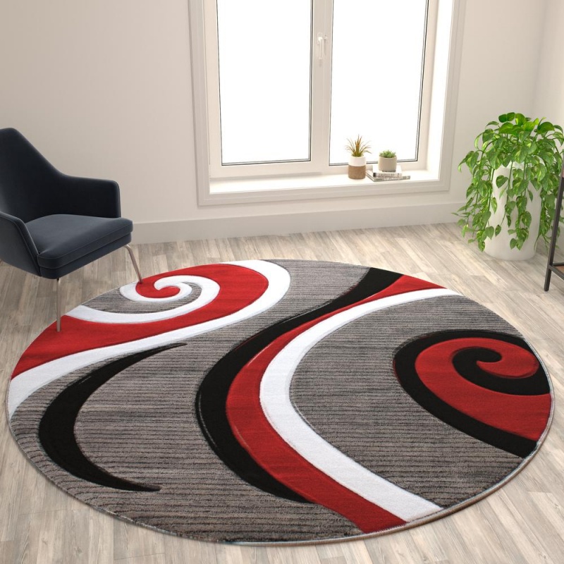 Athos Collection 8' X 8' Red Abstract Area Rug - Olefin Rug With Jute Backing - Hallway, Entryway, Or Bedroom