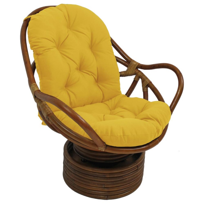 Rattan Swivel Rocker With Outdoor Fabric Cushion, Lemon