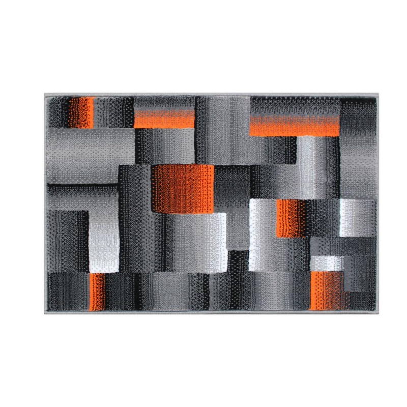 Elio Collection 2' X 3' Orange Color Blocked Area Rug - Olefin Rug With Jute Backing - Entryway, Living Room, Or Bedroom