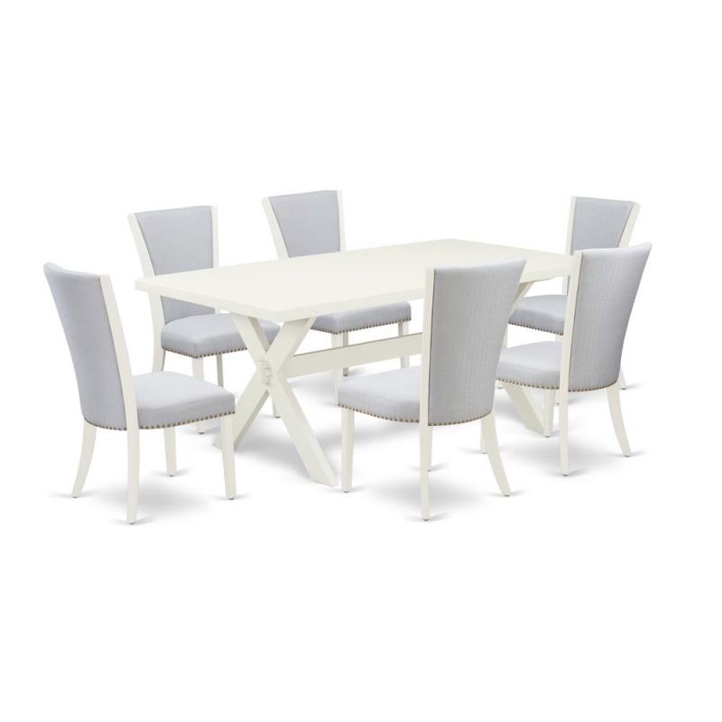 7-Piece Dining Table Set with 6 Upholstered Chairs
