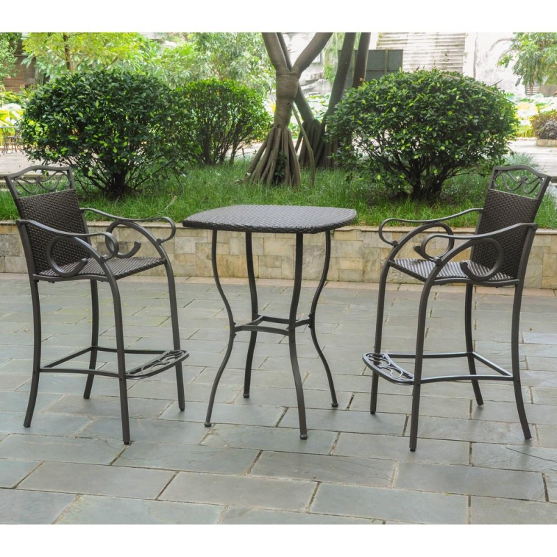 Set Of 3 Valencia Resin Wicker/Steel Bar Height Bistro Group