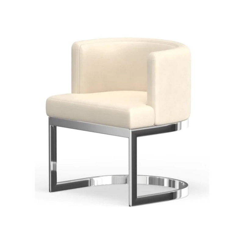 Wingback Dining Chair in White PU Seat, Chrome Base