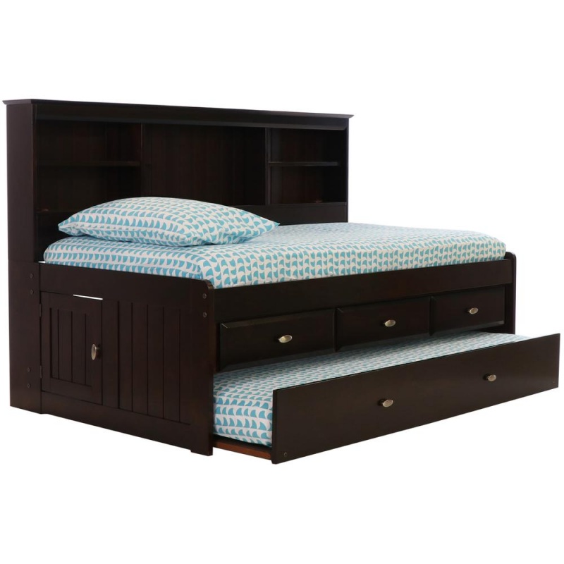 Os Home And Office Furniture Model Solid Pine Twin Daybed With Three Drawer Storage Unit And Twin Sized Trundle In Dark Espresso