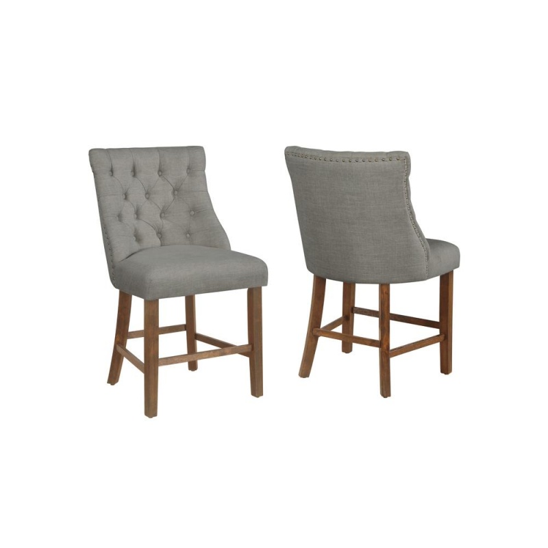 Counter Height Chair Set of 2 in Grey Linen Fabric