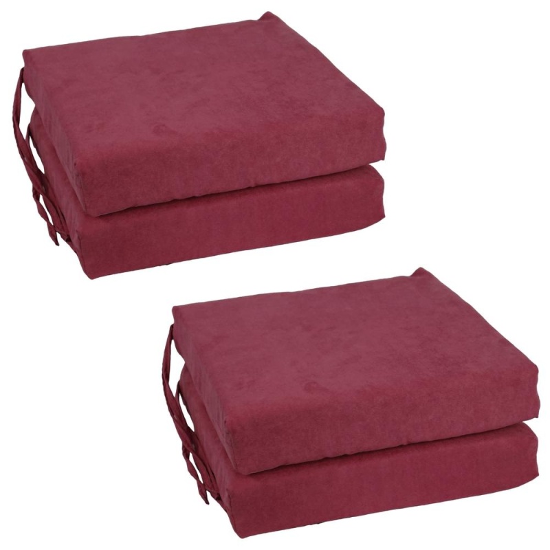 Blazing Needles Set Of 4 Indoor Microsuede Chair Cushions, Red Wine