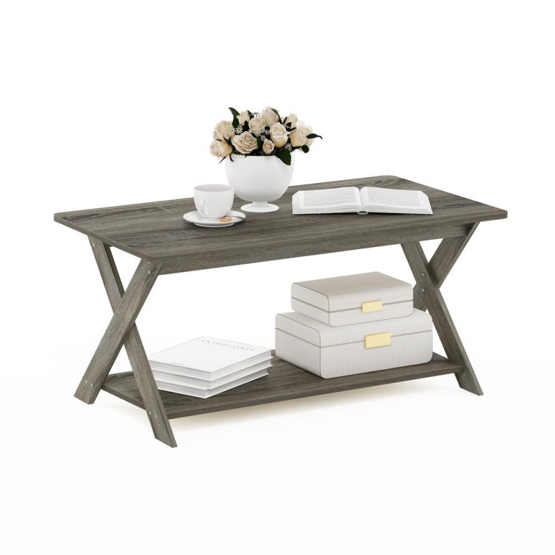 Furinno Modern Simplistic Criss-Crossed Coffee Table, French Oak Grey