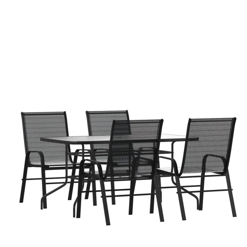 Flash Furniture 5-Piece Patio Set with 55" Tempered Glass Table