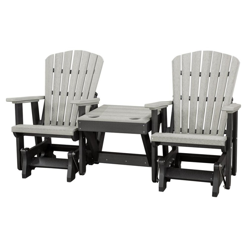 Double Glider With Center Table In Light Gray And Black