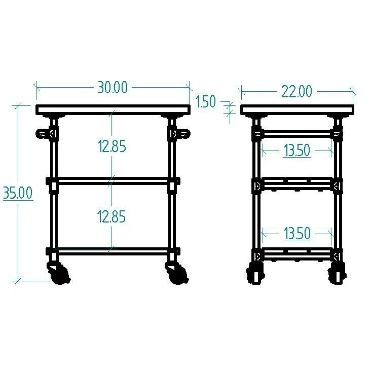3-Tier Kitchen Serving Bar Cart/Island Lockable Wheels Cutting Board/Butcher Block Storage Metal Reclaimed-Aged Wood Finish