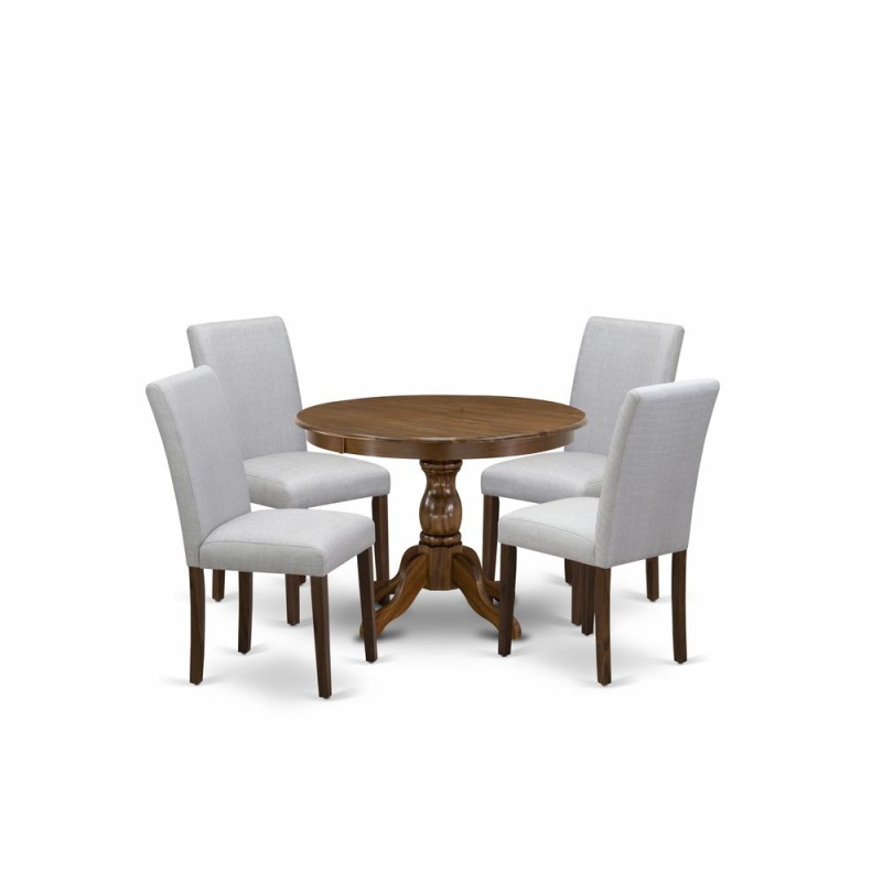 5 Pc Kitchen Table Set with 4 Grey Upholstered Chairs