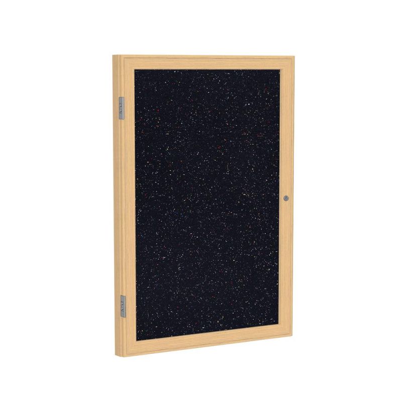 36"X24" 1-Dr Wood Fr Oak Finish Encl Recycled Rubber Bulletin Board - Confetti