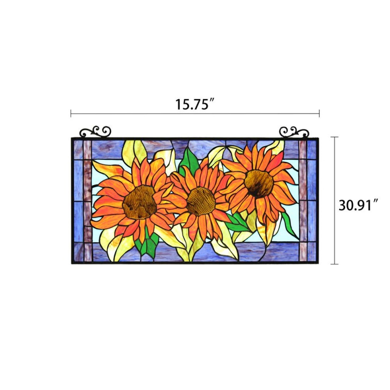 Chloe Lighting Helianthus Tiffany-Style Floral Stained Glass Window Panel 31" Width
