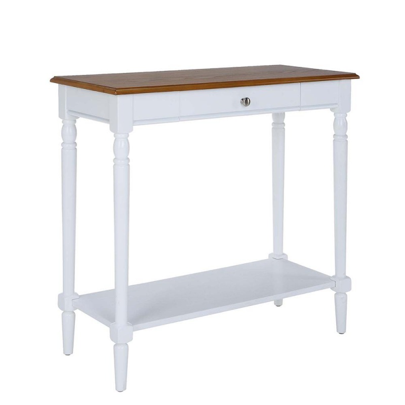 French Country 1 Drawer Hall Table With Shelf, Dark Walnut/White Finish