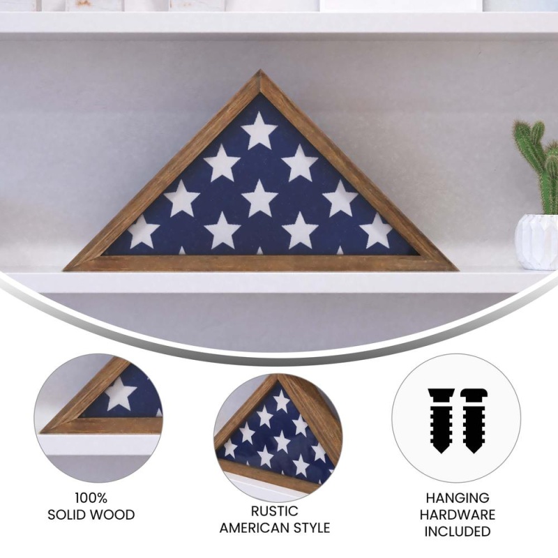 Sheehan Weathered Wood Memorial Flag Display Case - Solid Wood Military Flag Display Case For 9.5 X 5 American Veteran Flag