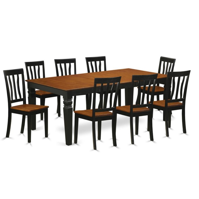 9 Pc Kitchen Dinette Set with Table and 8 Dining Chairs in Black and Cherry