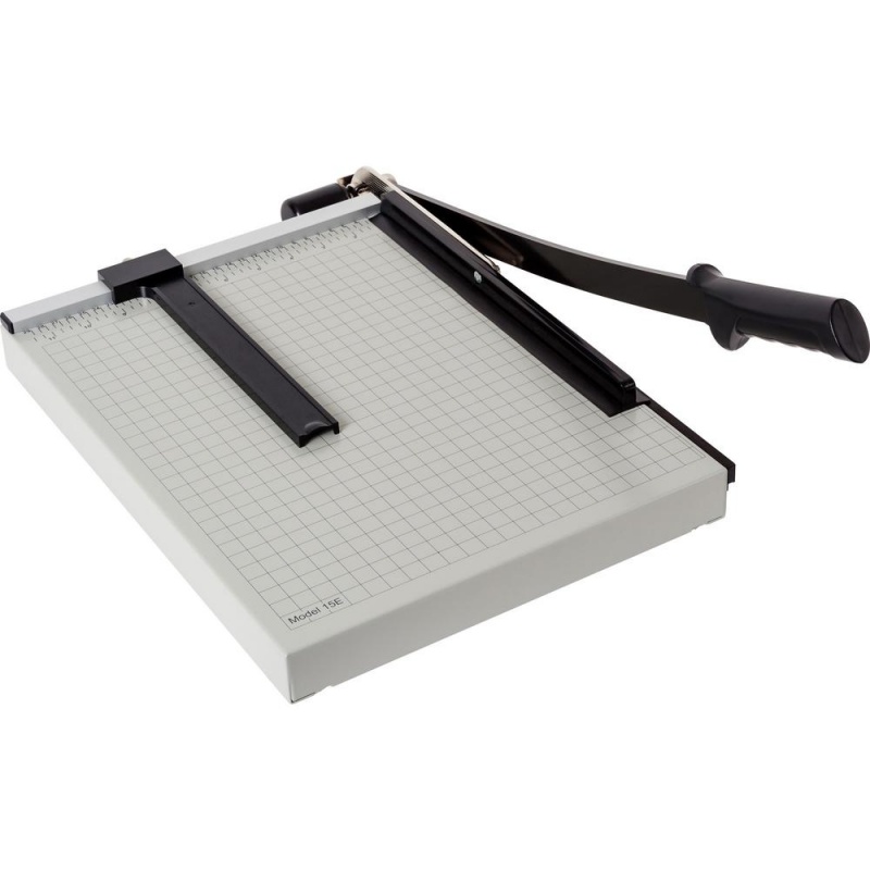 Dahle Na Vantage Guillotine Paper Trimmer - 15 Sheet Cutting Capacity - 15" Cutting Length - Sturdy, Spring-Action Handle, Adjustable Back Stop, Alignment Grid - Metal - Gray - 12.3" Length - 1 / Cart