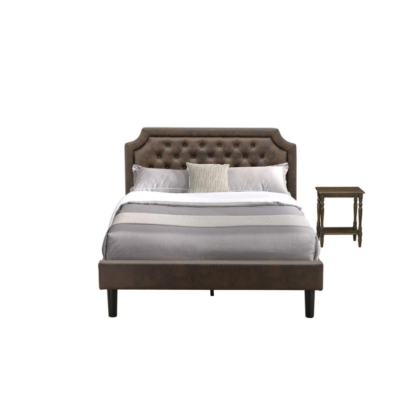 Gb25q-1Bf07 2-Piece Granbury Bed Set With Queen Bed And 1 Distressed Jacobean Nightstand - Dark Brown Faux Leather And Black Legs