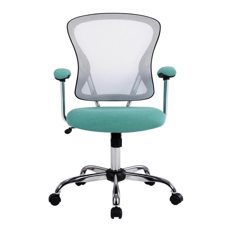 Gianna Task Chair With White Mesh Back And Linen Turquoise Seat