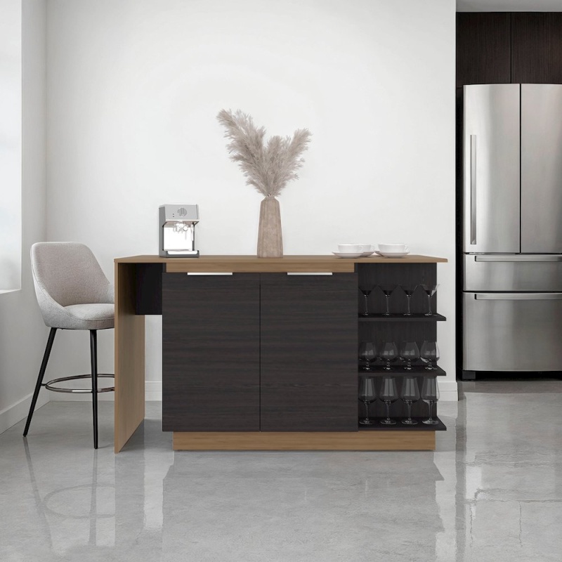 Dwight Kitchen Bar Counter With Shelves And Cabinets