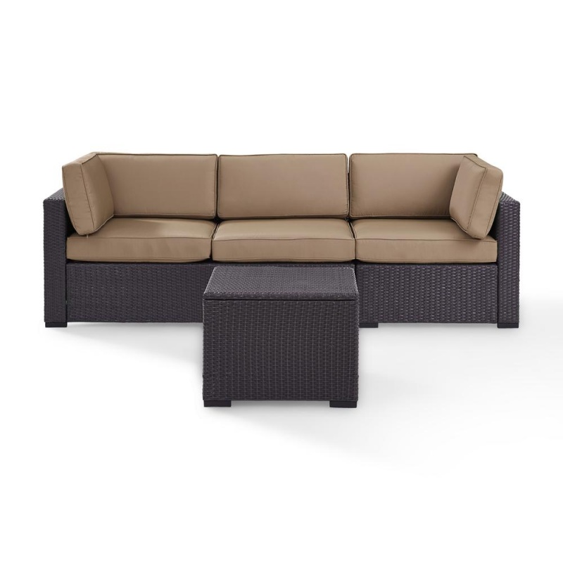 Biscayne 3Pc Outdoor Wicker Sectional Set Mocha/Brown - Loveseat, Corner, Coffee Table