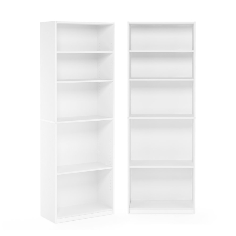 Jaya Book Shelf Set Of 2, 5-Tier Bookshelf, With Adjustable Shelf, White