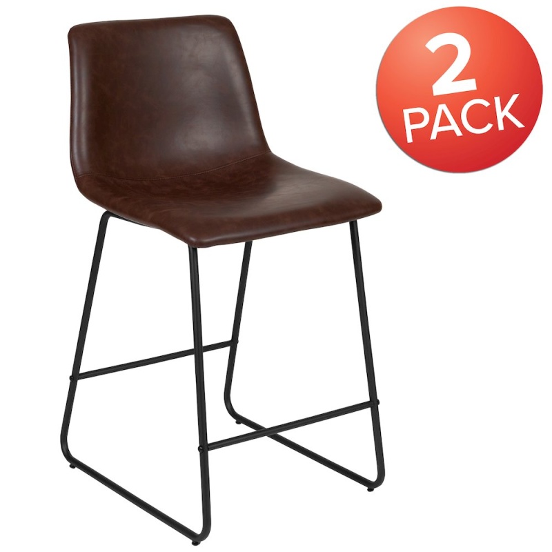 24 Inch LeatherSoft Counter Height Barstools in Dark Brown, Set of 2