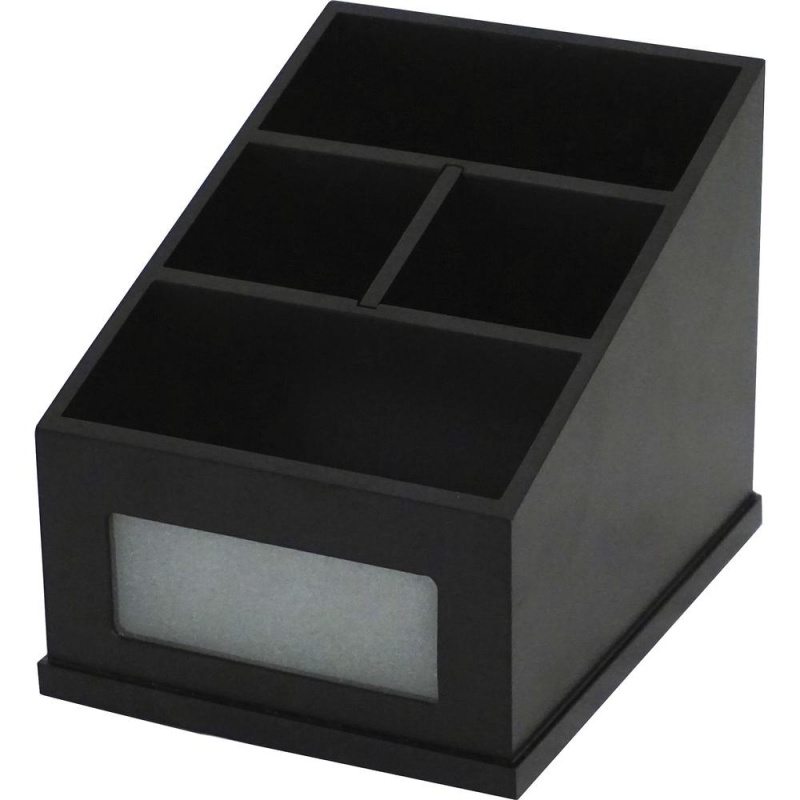 Victor Midnight Black Multi-Use Storage Caddy With Adjustable Compartment - 4 Compartment(S) - 6.50" - 4.9" Height X 4.6" Width - Desktop - Non-Slip Feet - Rubber, Frosted Glass, Wood - 1 Each