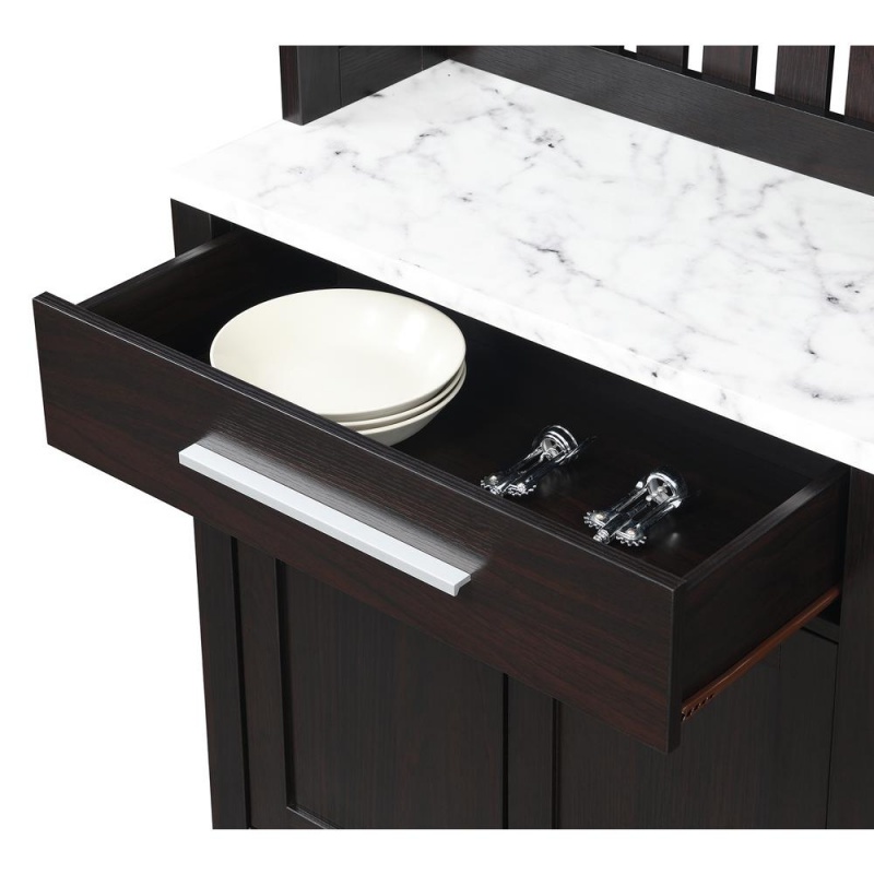 Sawyer Wine Bar With Cabinet, Faux White Marble/Espresso