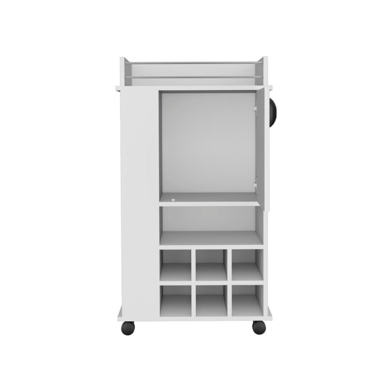 Fraser Bar Cart With 6 Built-In Wine Rack And Casters, White