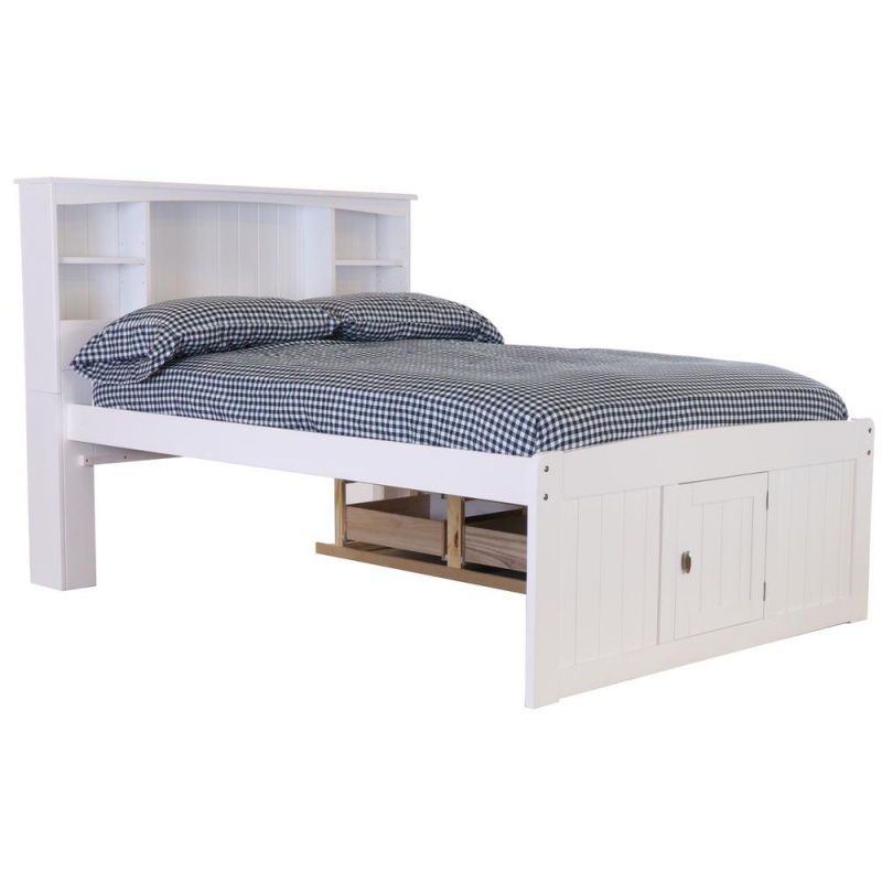 Os Home And Office Furniture Model Solid Pine Full Sized Captains Bookcase Bed With 6 Spacious Under Bed Drawers In Casual White
