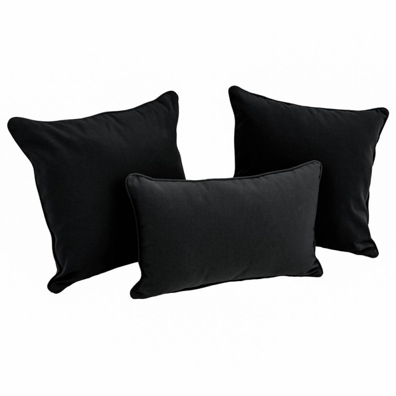 Double-Corded Solid Twill Throw Pillows With Inserts (Set Of 3), Black