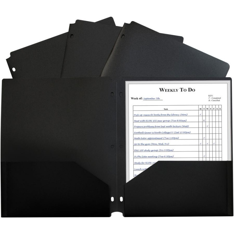 C-Line 2-Pocket Heavyweight Poly Portfolio Pocket - 11.4" Length - 100 Mil Thickness - For Letter 8 1/2" X 11" Sheet - 3 X Holes - Ring Binder - Rectangular - Black - Polypropylene - 25 / Box