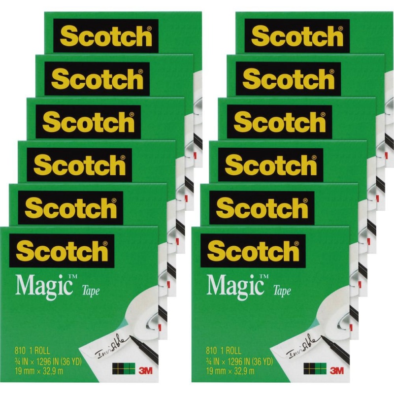 Scotch 3/4"W Magic Tape - 36 Yd Length X 0.75" Width - 1" Core - Split Resistant, Tear Resistant - For Mending, Splicing - 12 / Pack - Matte - Clear