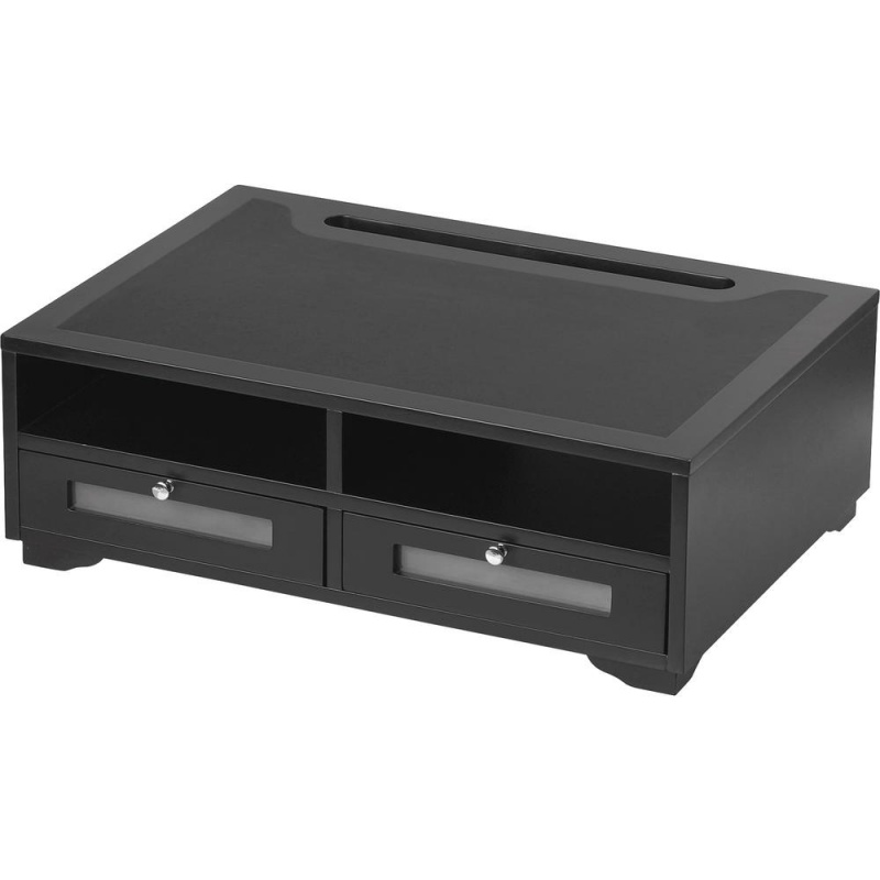 Victor 1130-5 Midnight Black Printer Stand - 2 X Shelf(Ves) - 7.8" Height X 21.8" Width X 15.3" Depth - Desktop - Matte - Wood, Glass - Black
