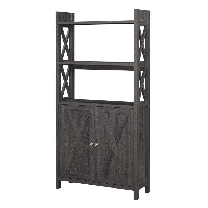 Oxford Bookcase With Cabinet, Weathered Gray