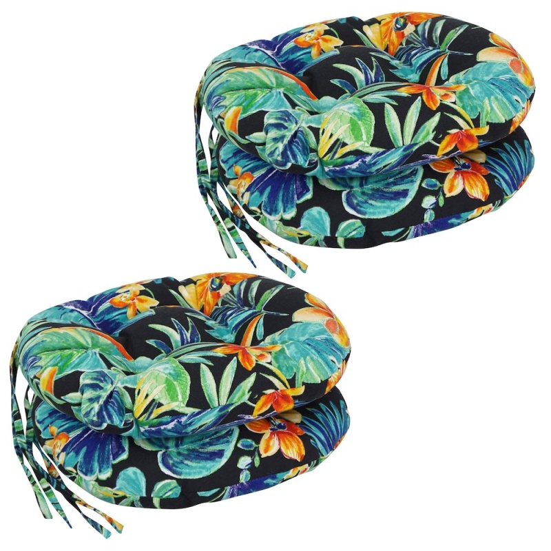 16-Inch Spun Polyester Patterned Outdoor Round Tufted Chair Cushions (Set of 4)