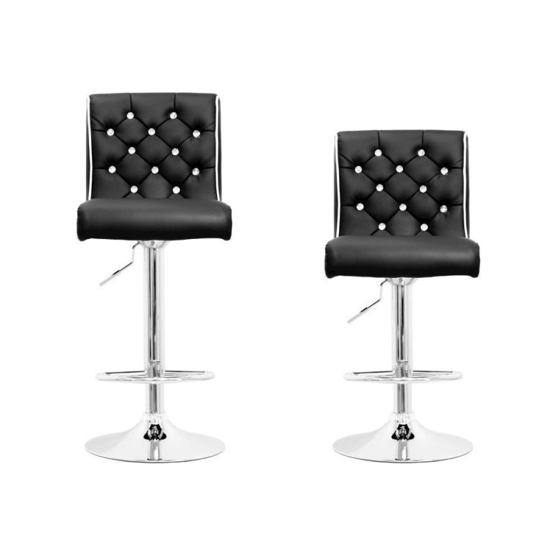 Best Master Swivel Bar Stool With Crystal And Tufted Look In Black (Set Of 2)