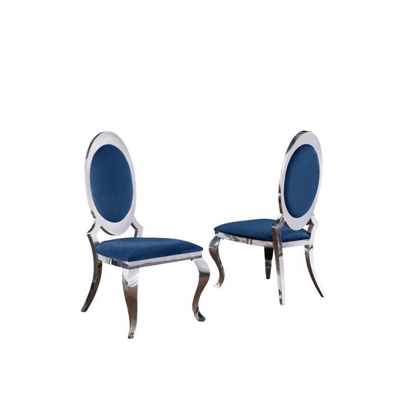 Velvet Uph. Dining Chair, Stainless Steel Frame (Set Of 2) - Navy Blue