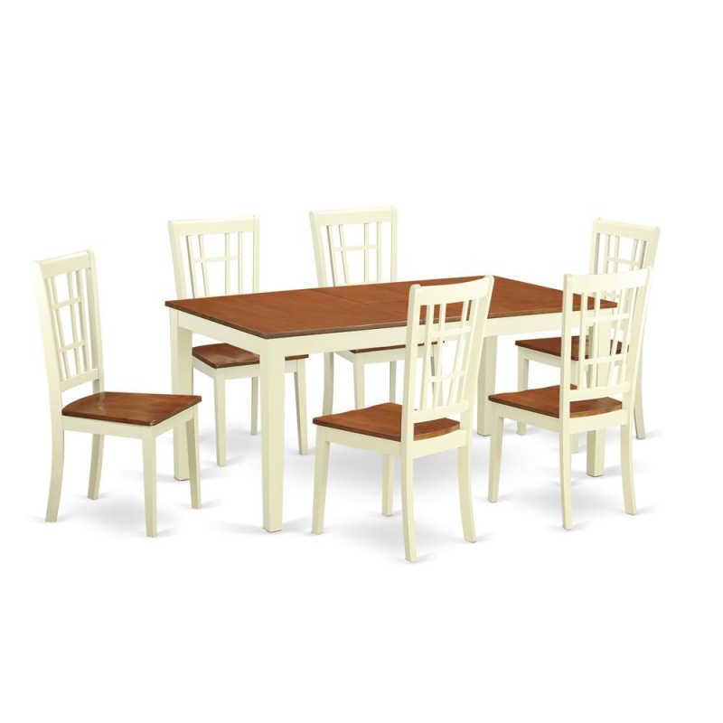 East West Furniture 7 Pc Dining Room Set - Dining Table with Leaf and 6 ...